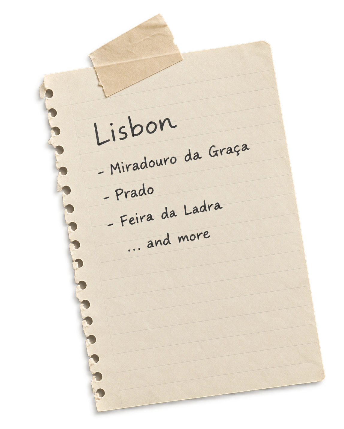A handwritten Lisbon travel note